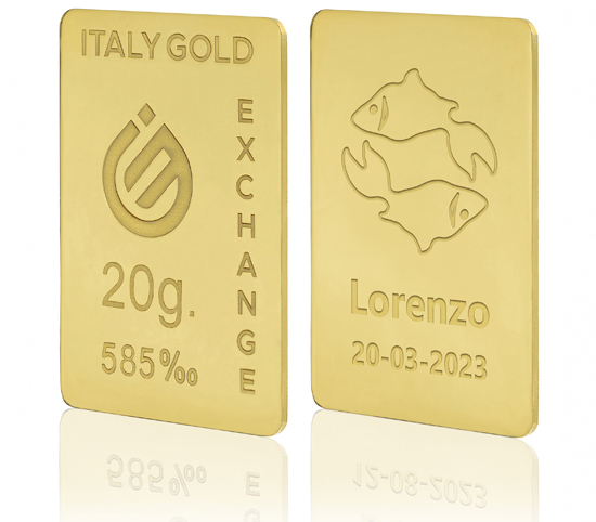 Lingote de Oro Signo Zodiacal Piscis 14 Kt de 20 g. IGE GOLD